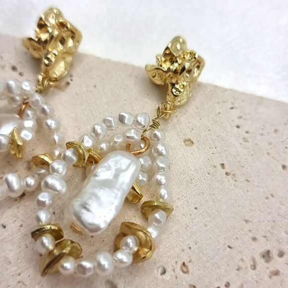 New ANTHRO Golden Nugget Pearl Wrap Drop Earrings - Picture 3 of 8